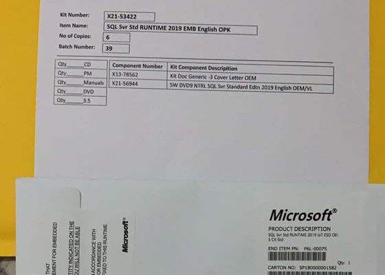 Microsoft Windows Sql Server 2019 मानक DVD सॉफ़्टवेयर लाइसेंस कुंजी